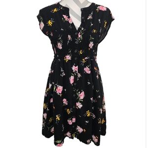 FREE PEOPLE Greatest Day Floral Dress Black Pink Yellow Smocked Waist Medium